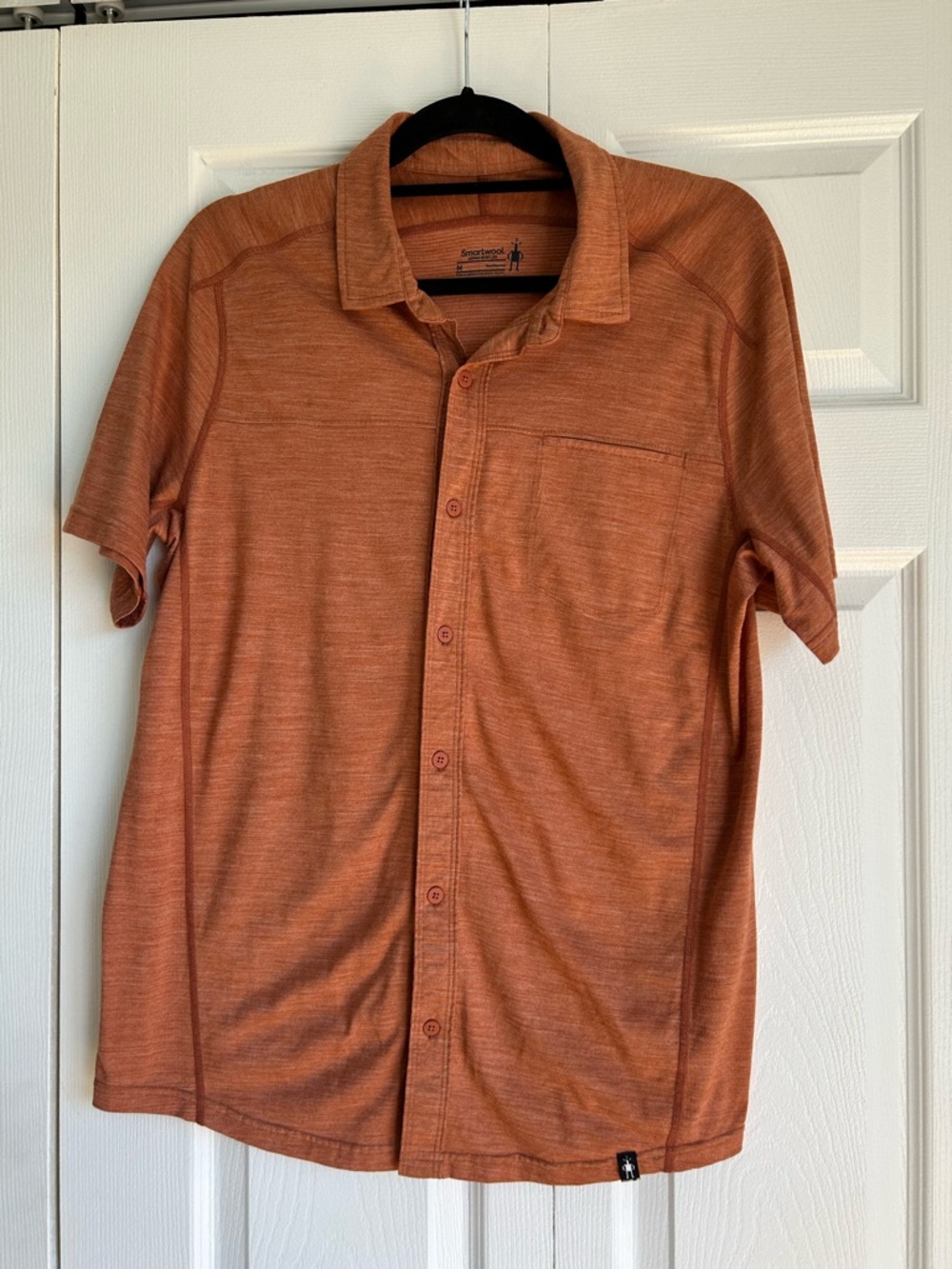 Smartwool MerinoSport 150 Shirt Mens L Wool Blend Orange Button Up Short Sleeve
